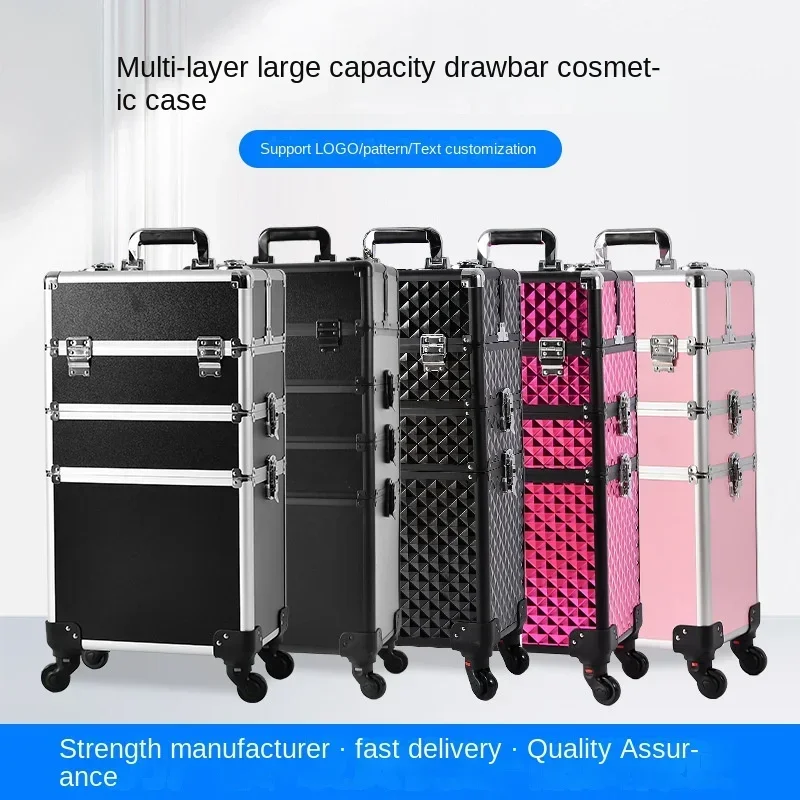 New Cosmetic Case Tattoo Embroidery Manicure Hairdresser Makeup Fixing Box Large Capacity Cosmetic Case Trolley Universal Wheel