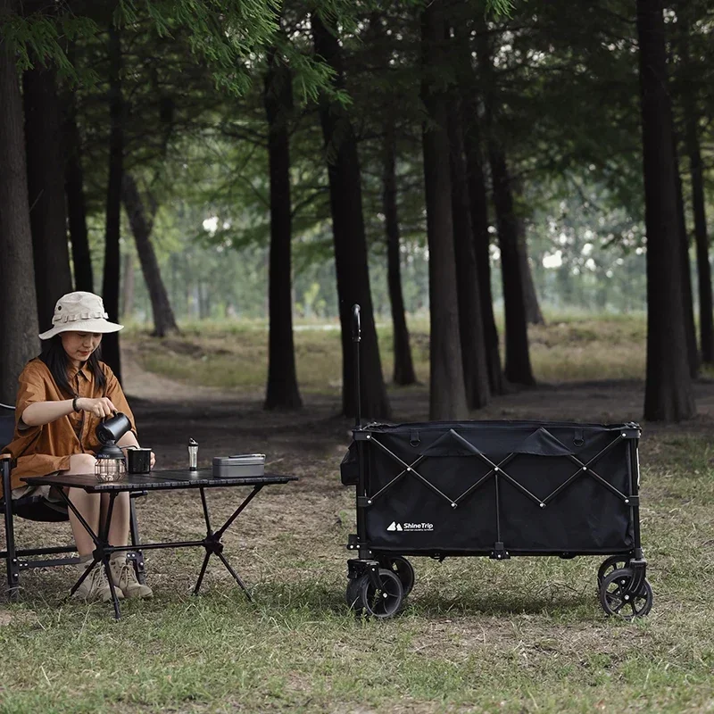 ร้อนขายรถเข็นชายหาดแบบพกพาตั้งแคมป์พับ4ล้อกลางแจ้งพับดึงตั้งแคมป์