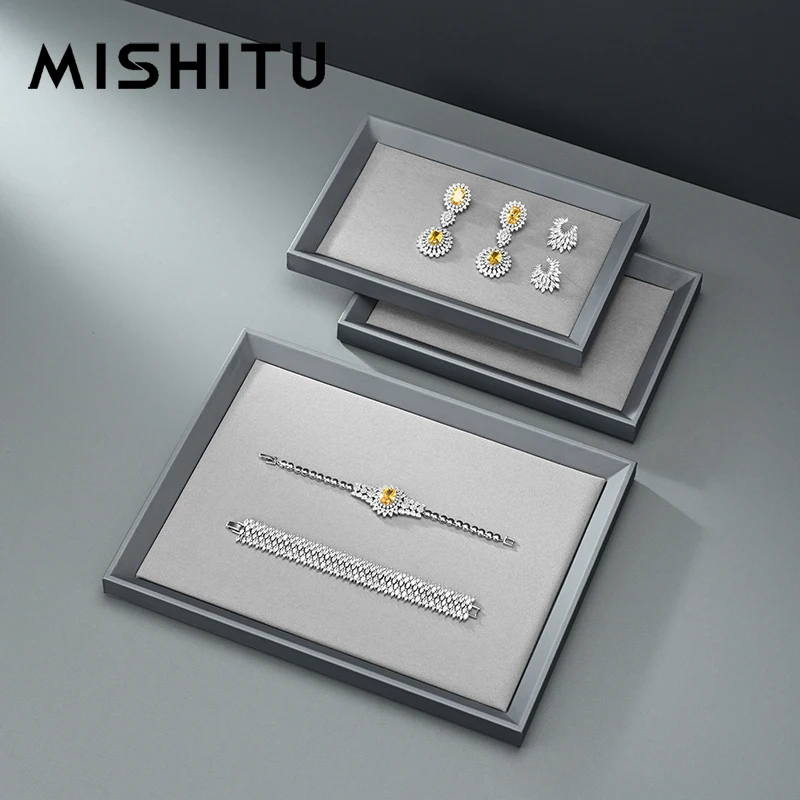 MISHITU Premium PU Leather Jewelry Display Tray Jewelry Storage Pallet for Necklace Bangle Ring Earring Bracelet Storage Tray