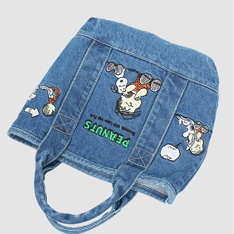 MINISO Disney Series Cute Cartoon Denim Embroidered Handbag Bento Bag Shopping Bag Lunch Box Bag Tote Bag