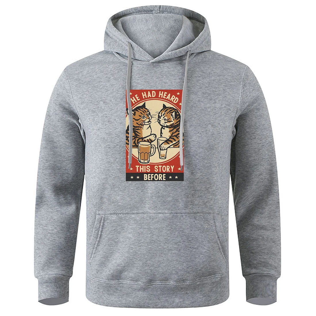 Two Cats Chatting He Had Heard This Story Before Hoody Men Casual Vintage Hooded Street Sports Sweatshirts Basic Fashion Hoodies