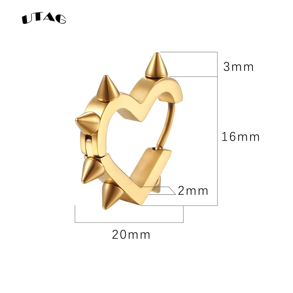 Exaggerated Spike Rivet Heart Stud Earrings For Women Men 3 Colors Stainless Steel Ear Buckle Piercing Goth Jewelry Gifts aretes