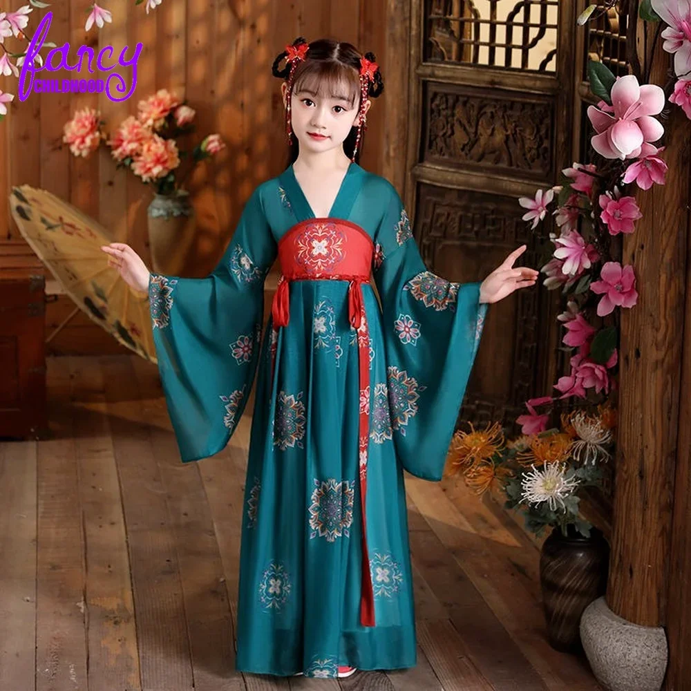 Girls Chinese Ancient Super Fairy Hanfu Kids Girl Children Costume Tang Suit Dress Child Princess Chinese Style Dress Stage