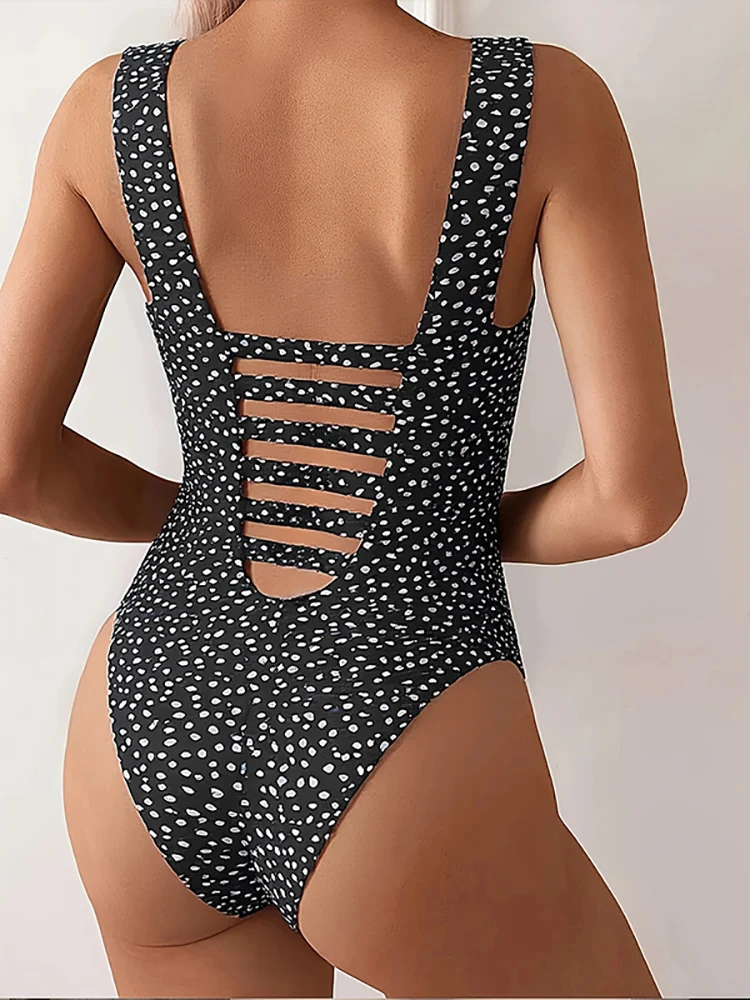 2025 nueva moda Bikini de una pieza Sexy mujer Sling Dot Print traje de baño hueco sin espalda traje de baño ajustado Push Up traje de baño para playa
