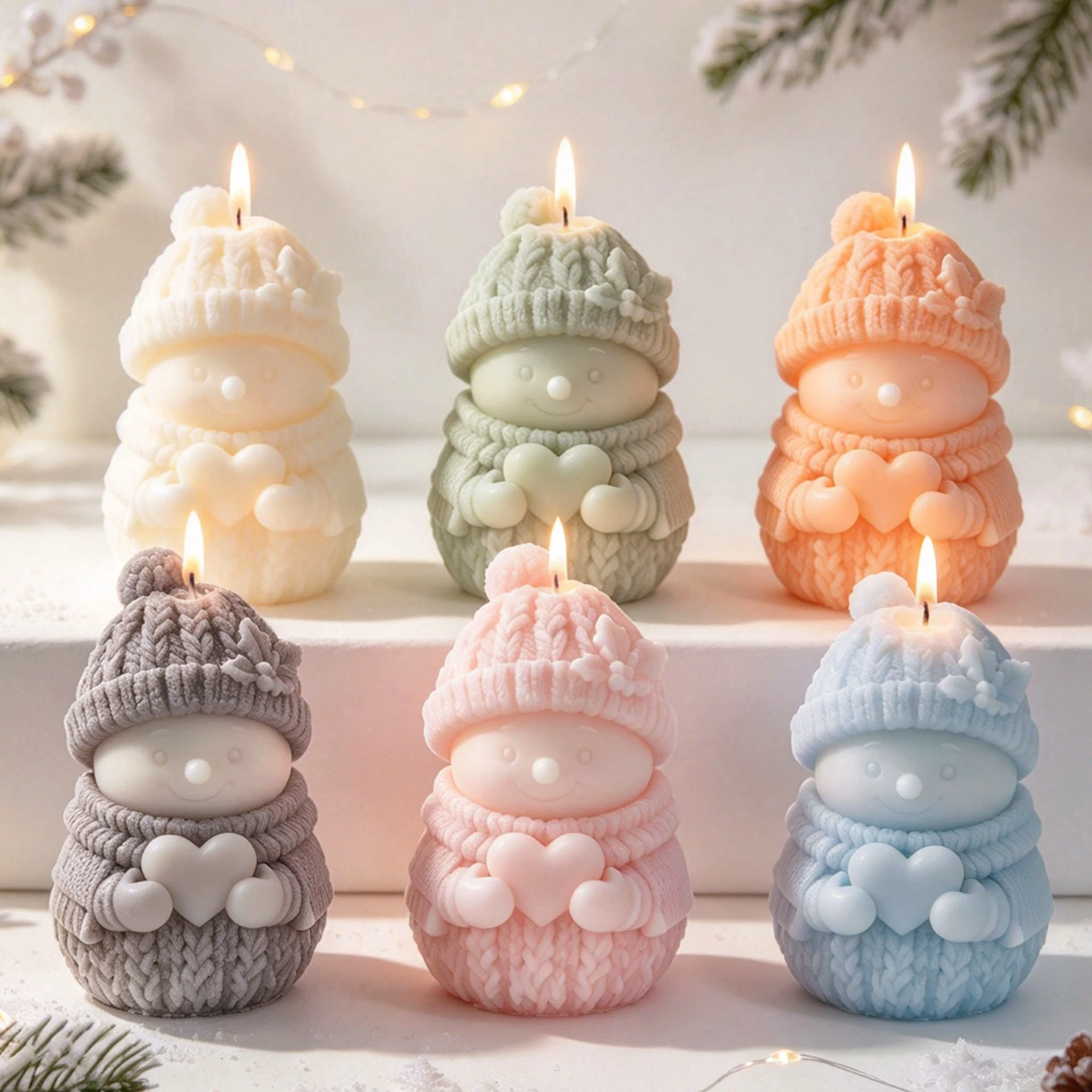 Christmas Snowman Heart Hug Silicone Candle Mold DIY Aromatherapy Wax Plaster Resin 3D Craft Holiday Home Decor