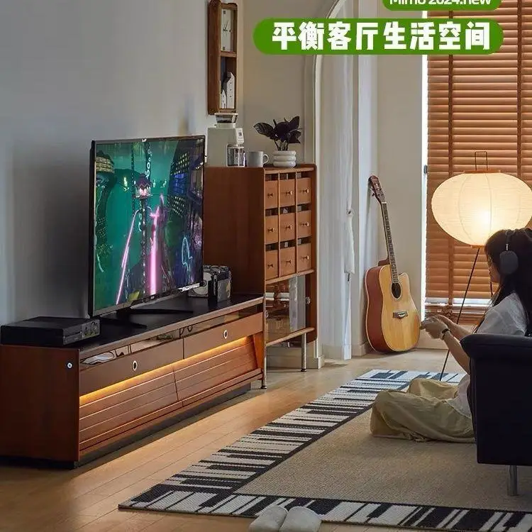 Retro solid wood floor-to-ceiling TV cabinet storage locker integrated French TV cabinet boxwood medium ancient style