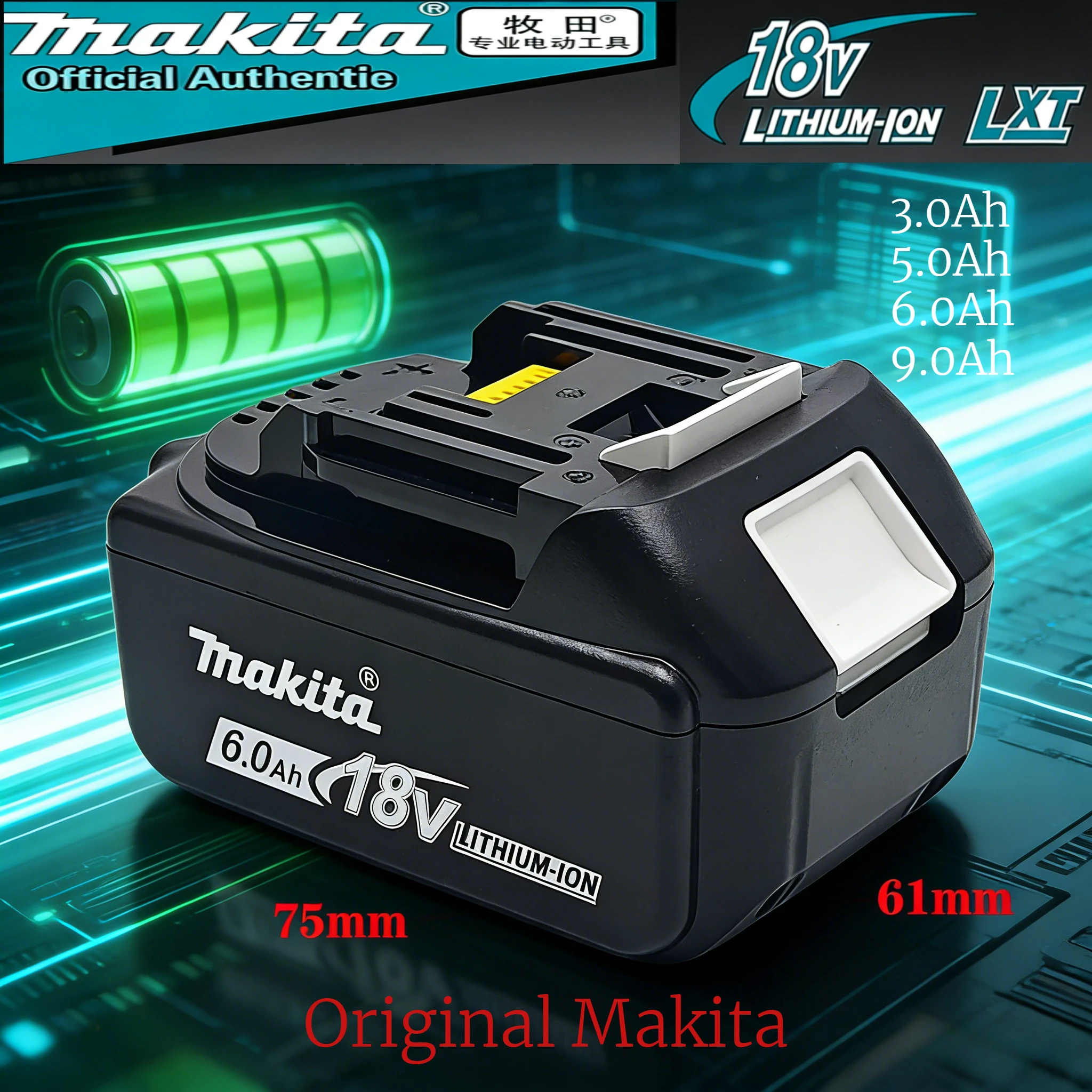 

2-Pack 18V 6000mAh Li-ion Battery for Makita BL1860 BL1850B BL1840 BL1830 BL1815 Cordless Power Tools Long-Lasting
