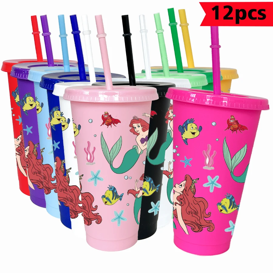 

12 шт./упак. Дисней, русалка, муль, 26 унций, красочный пластиковый стакан, посуда для питья на день рождения, чашка для сока, кофе