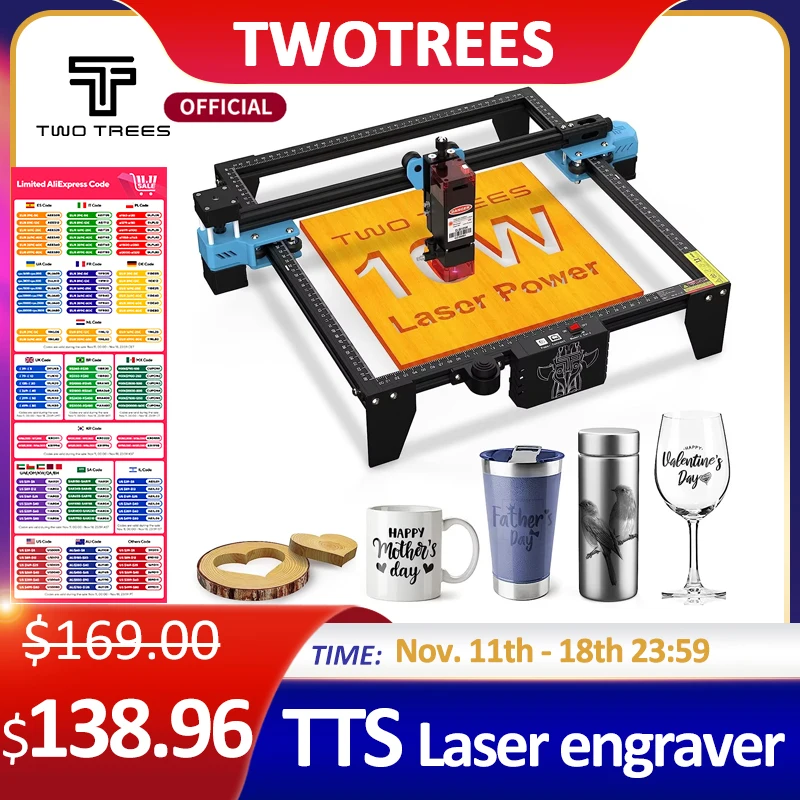 TwoTrees Laser Engraver CNC Router TTS10 Pro/TTS-55Pro 40W/80W Metal Laser Engraving Cutting Machine With Wifi Offline Control