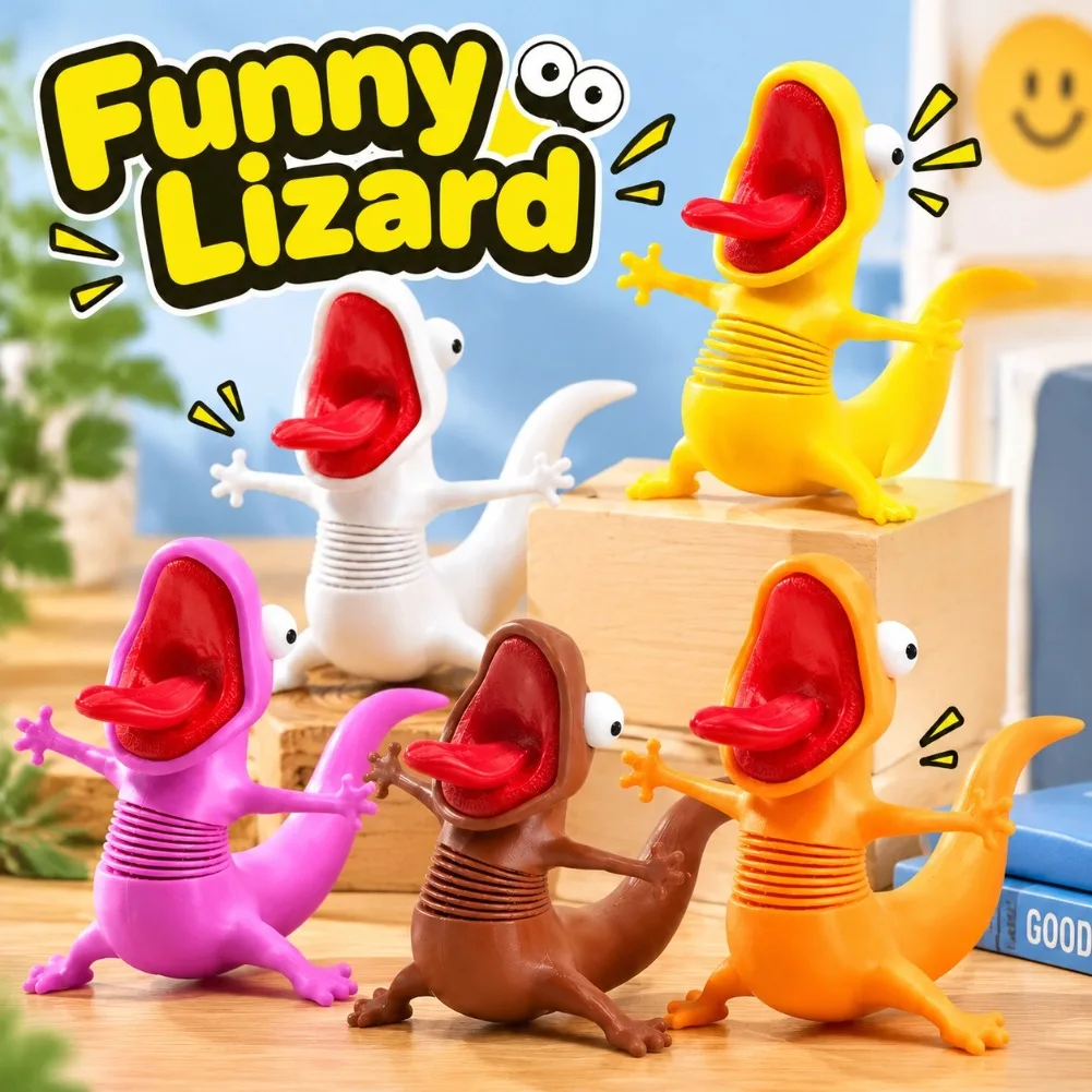 3D Printed Lizard Meme Car Ornament Funny Spring Wobbly Gecko Figurine Screaming Lizard Dashboard Bobblehead Toy For Auto Car
