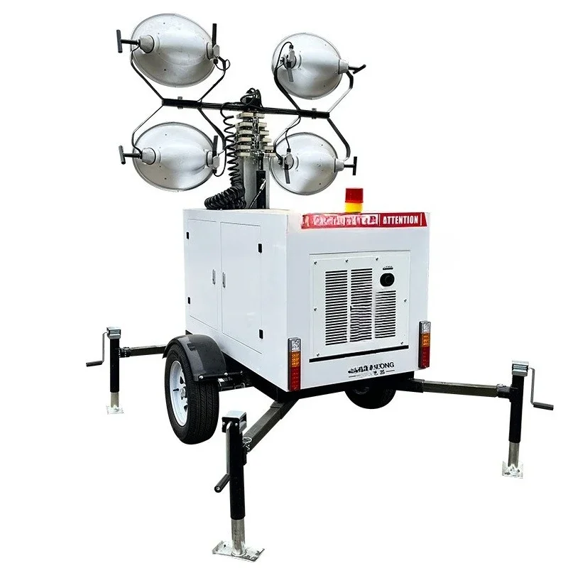 Traction towed lighting tower flood control emergency mobile hydraulic lifting emergency rescue