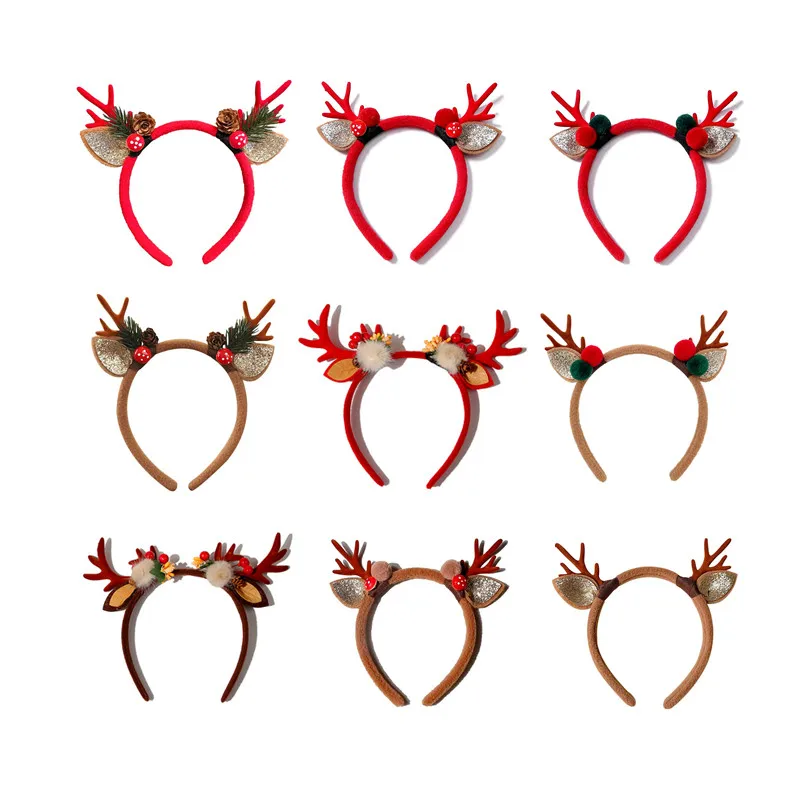 New Super Fairy Deer Horn Ears Resin Plush Elastic Headband Hair Clip Christmas And New Year Party Hair Hoop Accessories