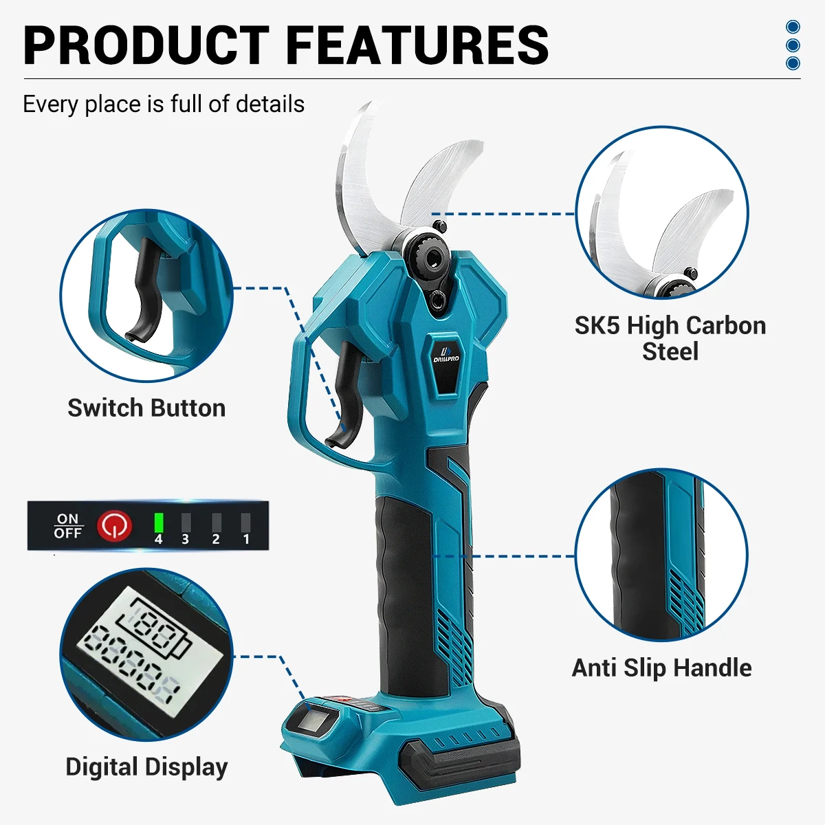 Drillpro 40 مللي متر مقصات التقليم الكهربائية بدون فرش أدوات الحدائق مقص كهربائي لاسلكي فروع شجرة الفاكهة القاطع أدوات كهربائية