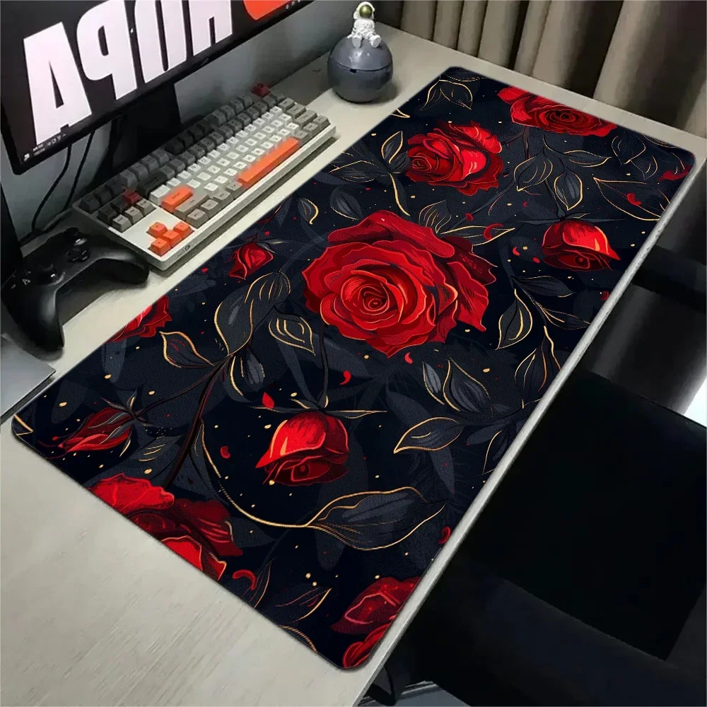 Red Roses Mouse Pad Gaming XL Home New Colorful Blossom HD Mousepad XXL 90x40cm Non-Slip Office Keyboard Carpet Laptop Mice Pads