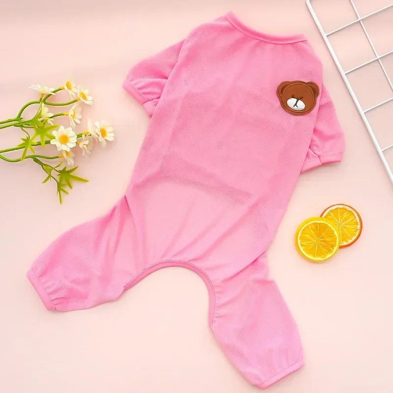 Bear Pajamas Summer Mesh Small Large Dog Clothes Jumpsuit Pink Blue Purple Yellow Pet Onesie For Small Big Dogs Labrador XS-4XL