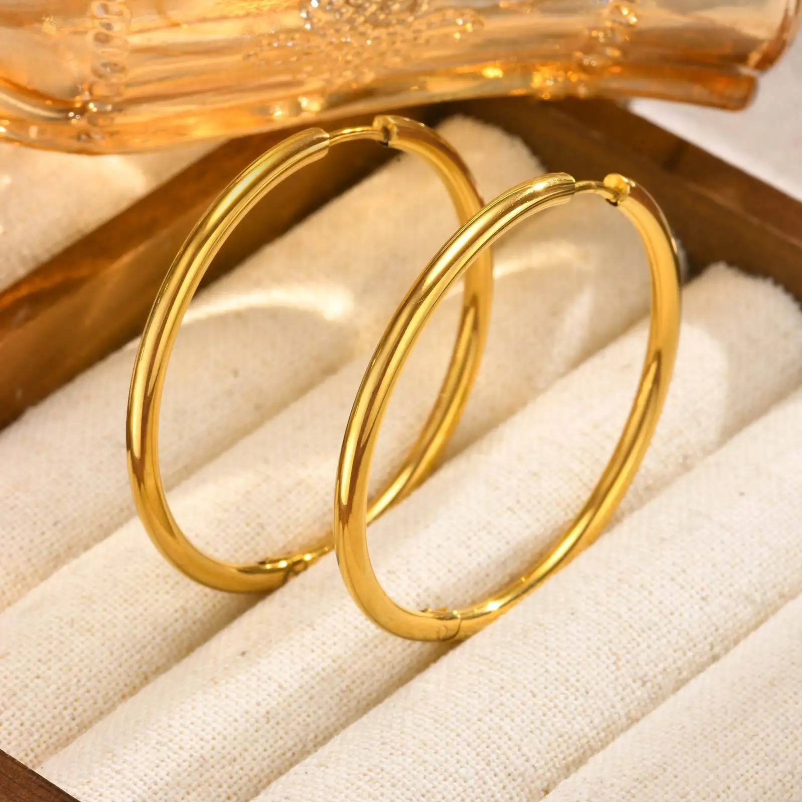 2 pezzi 40mm cerchio minimalista cerchio orecchini in acciaio inossidabile trendy color oro liscio orecchino rotondo gioielli regalo di San Valentino