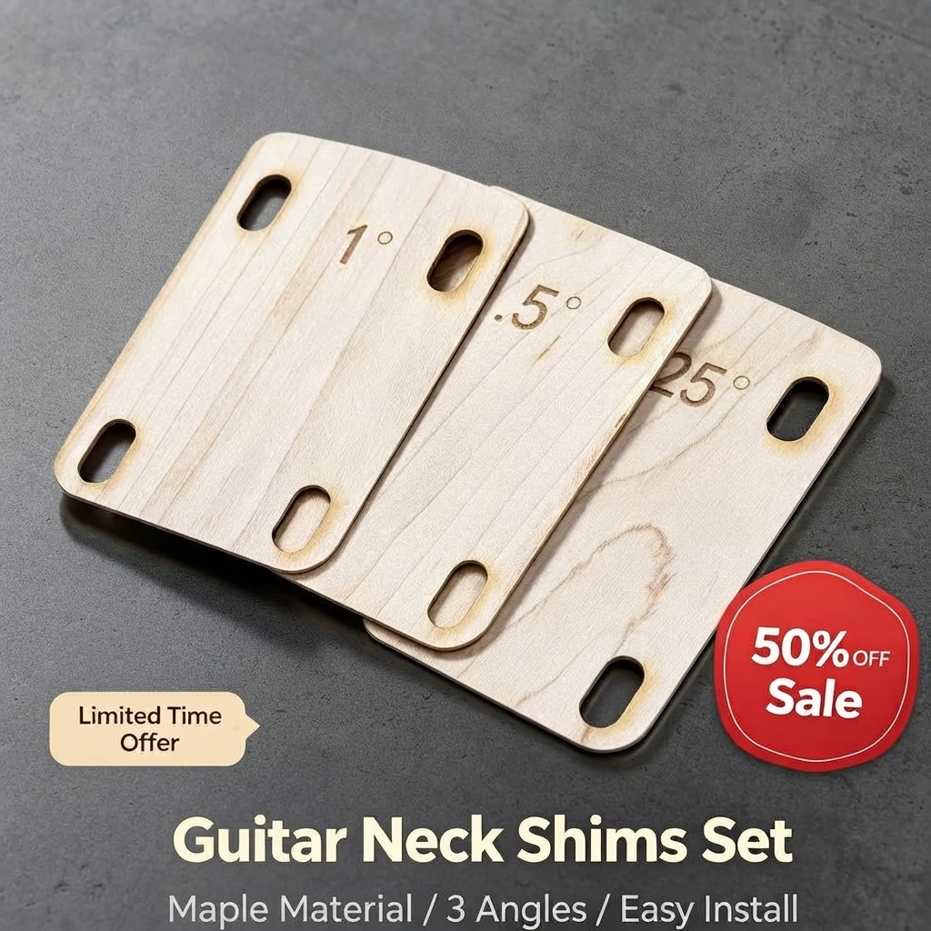 Wooden Bolt-On Neck Shims, 0.25 0.5 1 Degree, 3 Pack Angle Adjustment, Luthier Repair Tool for ST TL LP Electric Guitars