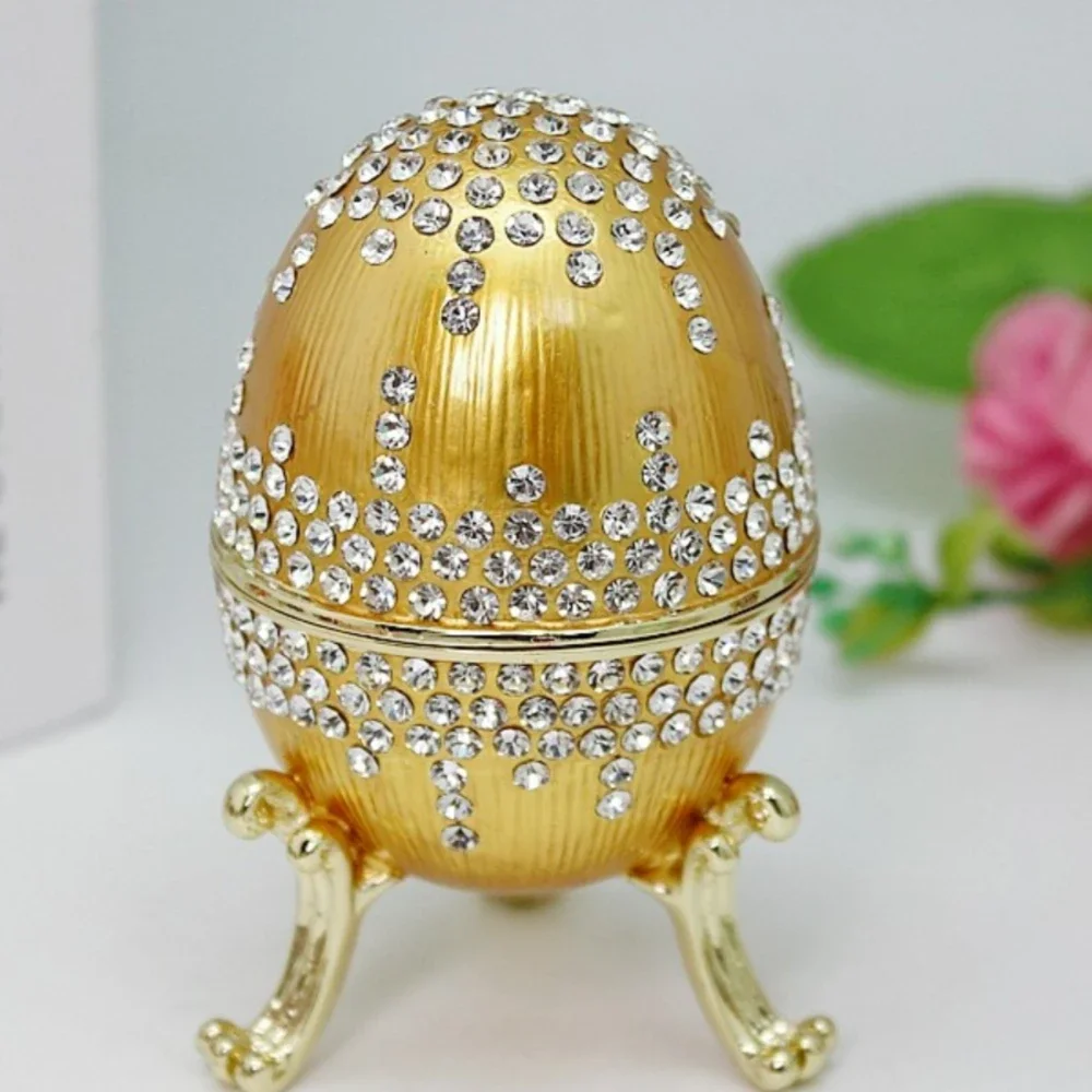 European Russian Egg Jewelry Box Enamel Craft Easter Gift Egg Jewelry Box Metal Crafts