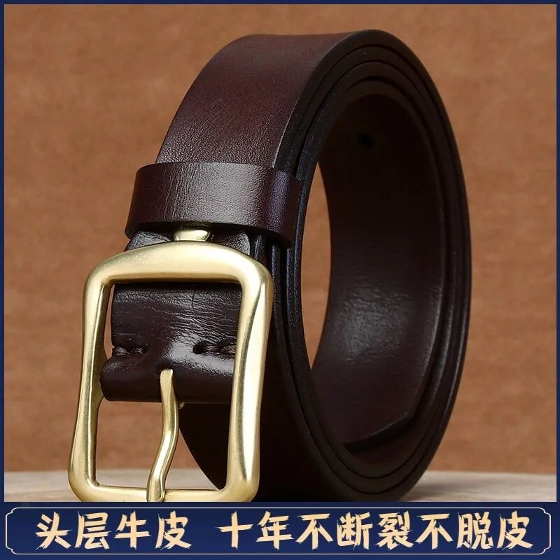 33CM wide fashionable copper belt men's leather needle top layer cowskin simple and versatile