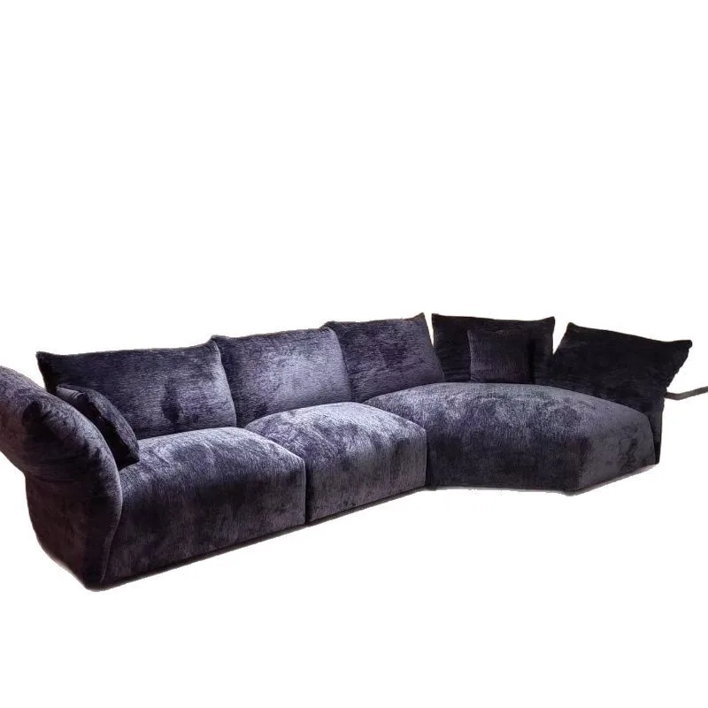 

French cream wind petal sofa chenille velvet fabric large flat floor living room special-shaped arc combination