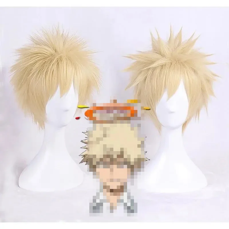 Anime My Hero Academia Gym No Hero Bakugou Katsuki Bakugo Linen Blonde Heat Resistant Cosplay Short Wig free Wig Cap