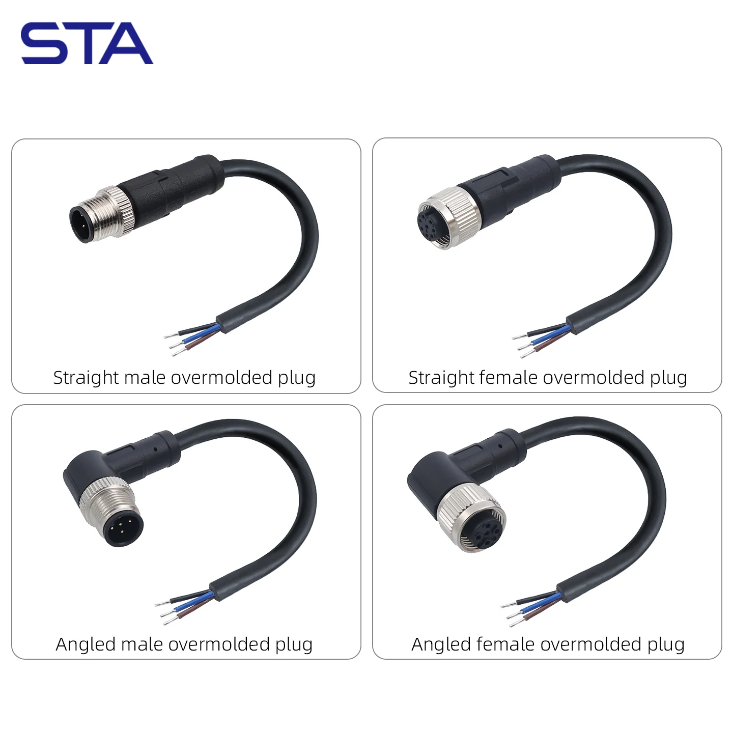M12 Plug Cable Sensor IP67 Waterproof Connector Unshield Straight/Angled Head 3P 4-pin 5-hole 6 8 12-core PVC TPU 1M