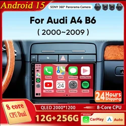 Android 15 Car Radio For For Audi A4 II 2 B6 III 3 B7 2000-2009 S4 2002-2008 RS4 2005 - 2009 Multimedia Video Player Carplay