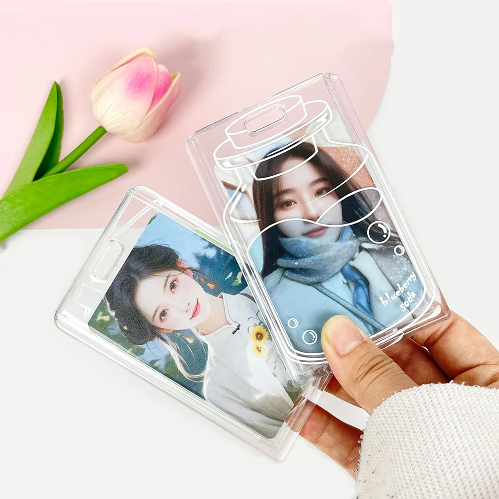 INS Acrylic Transparent Photocard Holder Idol Photo Card Sleeve Access Control Small Card Hard Shell Double Card Protective Case