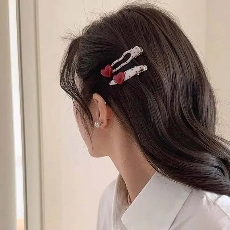 New Korean Sweet Cute Red Heart Hair Clip for Women Girls Versatile Polka Dot Bangs Side Clip Fashion Hair Accessories Gifts image 3
