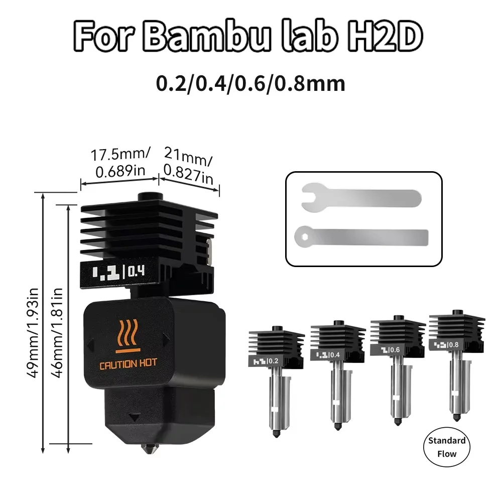 

For Bambu High Quality H2D/P2S Hotend Kit A1/A1mini with 0.2 0.4 0.6 0.8mm Hardened steel Nozzle Replace Hotend Kit