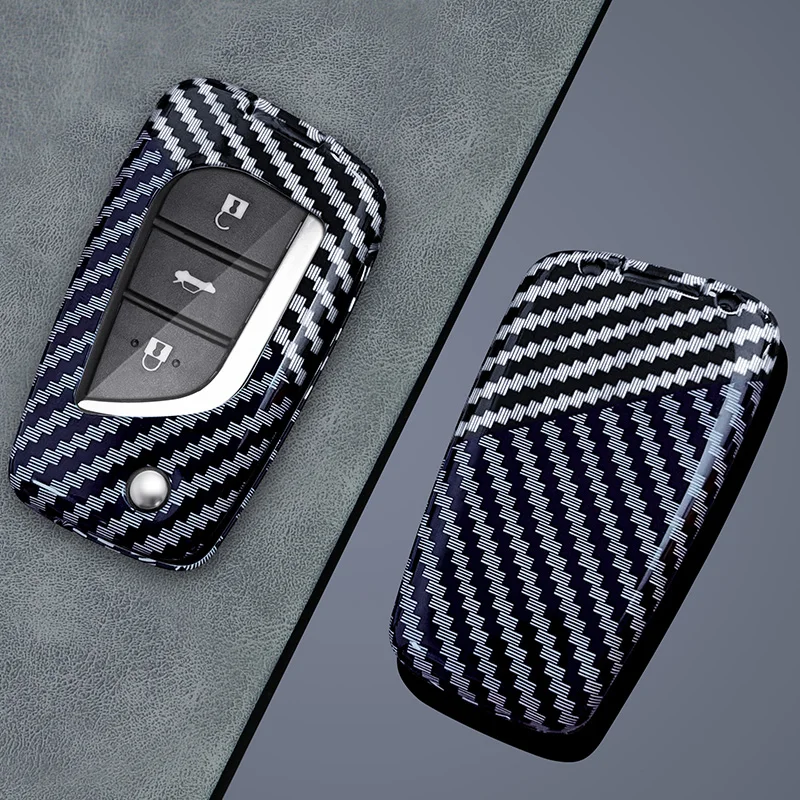 

ABS Carbon Fiber Car Key Case Cover For Toyota Hilux Corolla Avensis Prado Fortuner RAV4 CHR Protector Keychain Accessories