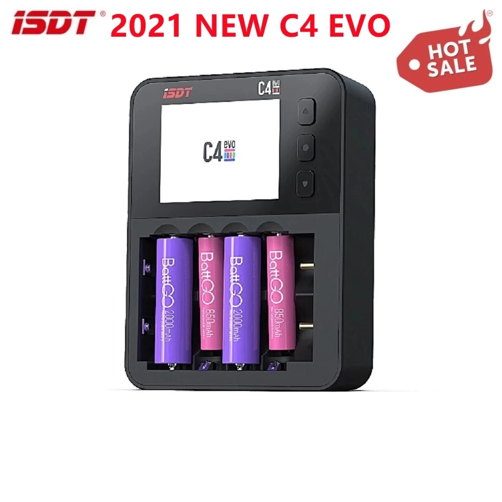 

2021 New ISDT C4 EVO Smart Battery Charger Type-C QC3.0 Output for AA AAA Li-ion IPS Display Screen and Fire Prevention