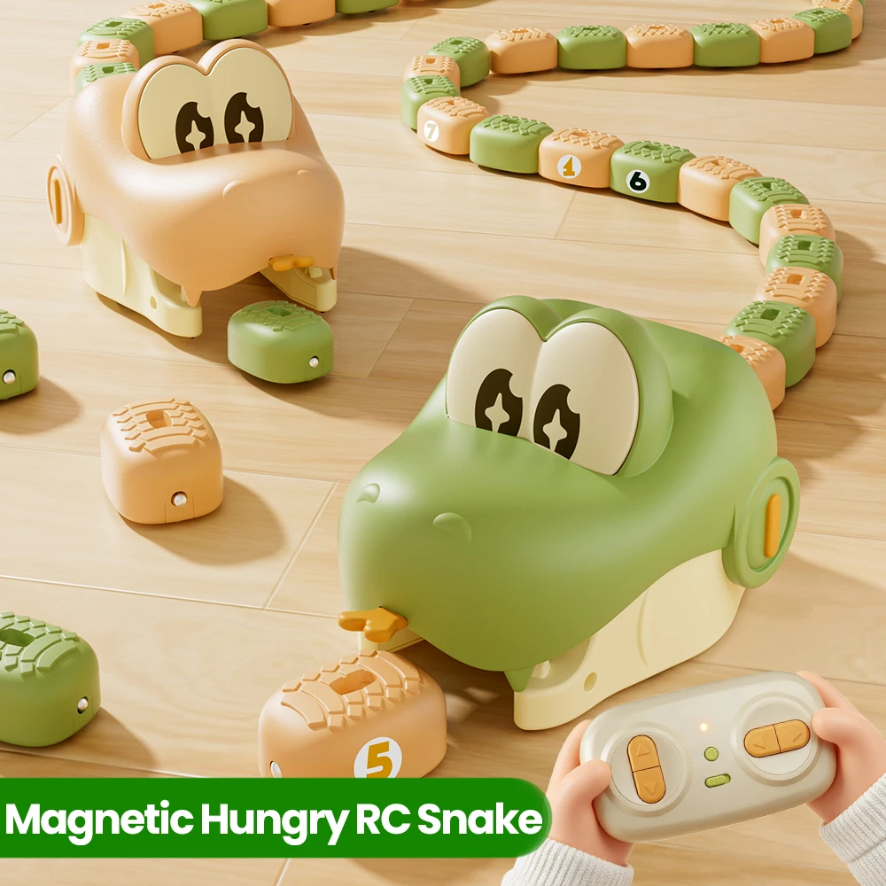 Magnetic Hungry Snake RC Animal Toy 2-Player Remote Control Greedy Snake Eating Game Sound Light Interactive Chasing Battle Toy