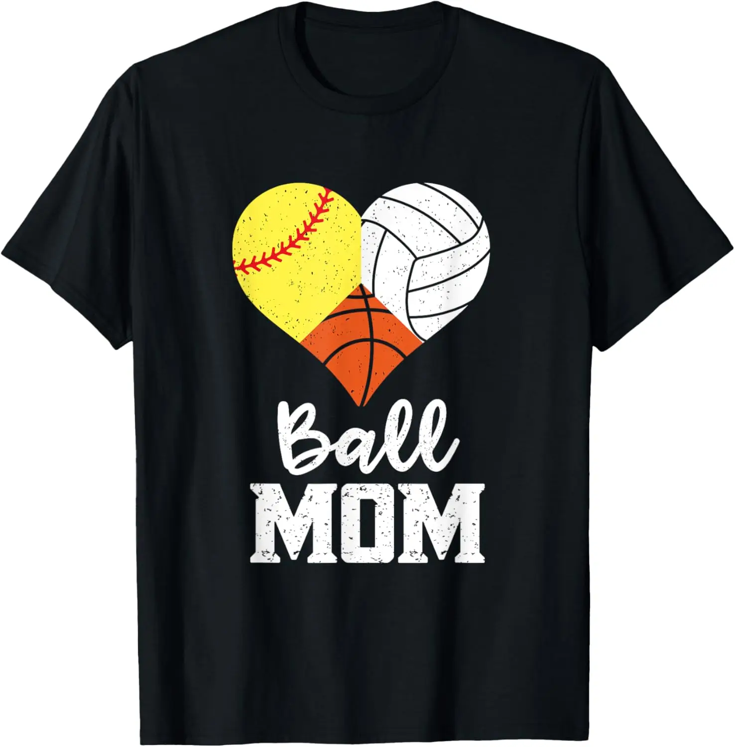 Ball Mom Heart Funny Volleyball Basketball Softball Mom T-Shirt