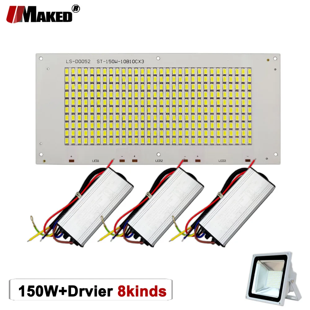 

Full Power 150W LED PCB+Driver Kit 220V Floodlight Plate Sets SMD5730/2835/5054 Light Source Panel For Outdoor Lamps Replace DIY