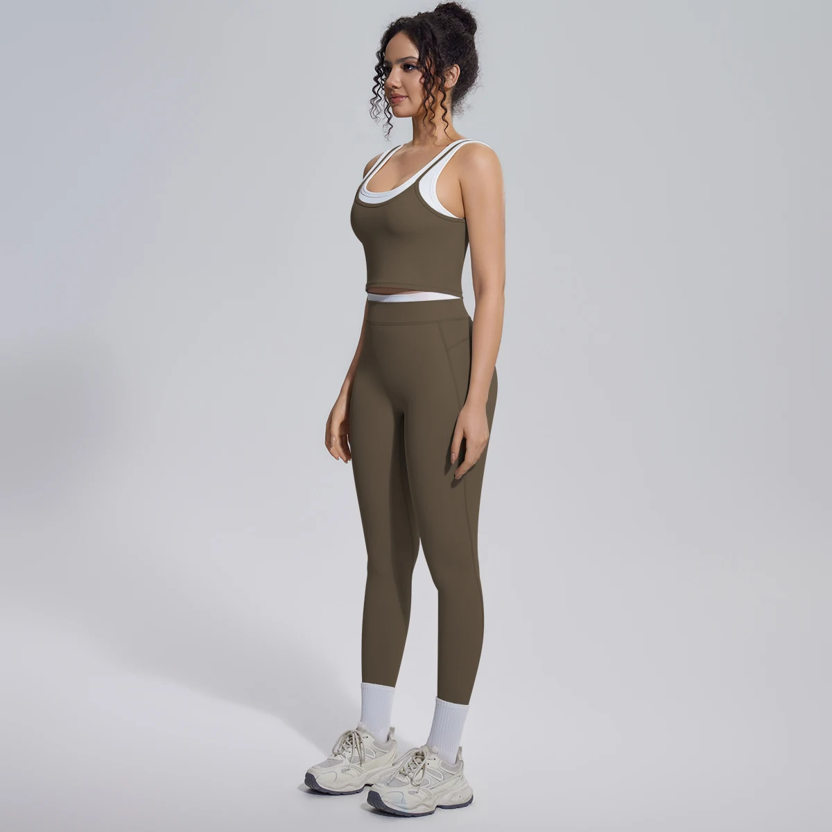 Hamidou Damen Yoga-Set, sexy, stoßdämpfend, Lauf-Yoga-Top, Farbblock-Design, hochtaillierte Fitness-Sport-Yoga-Hose, Gym-Yoga-Set – Detail 22