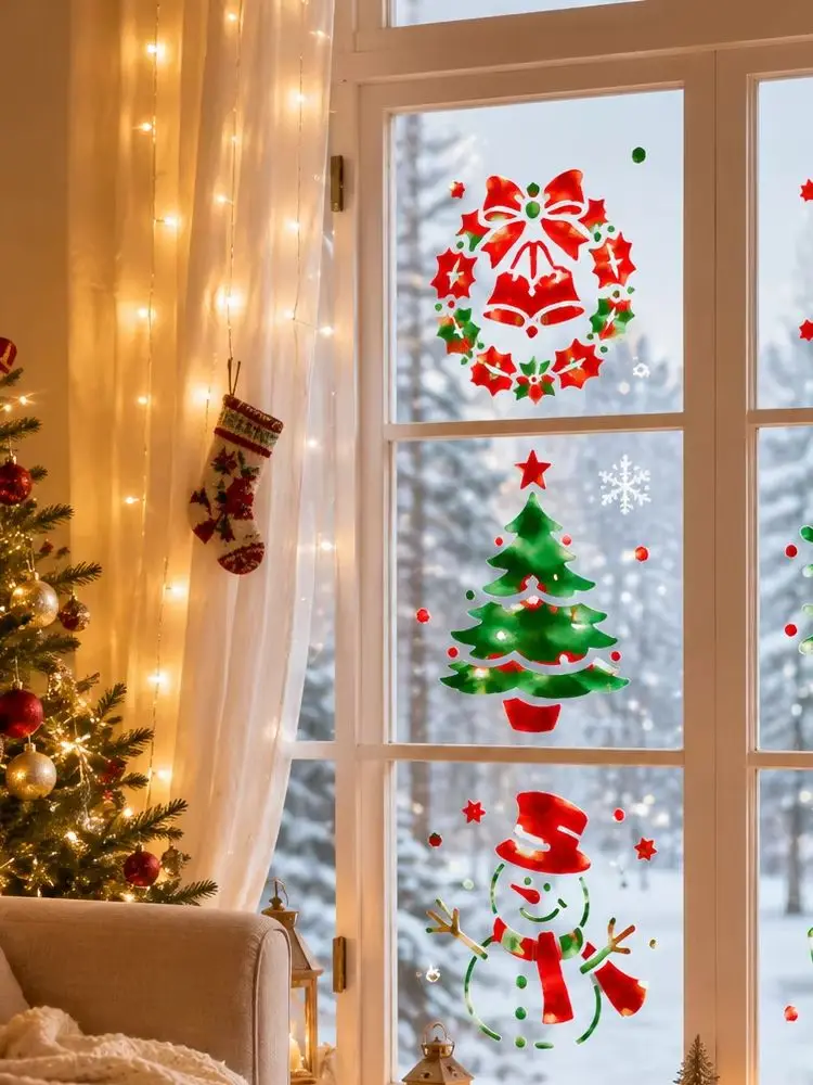 8 szt. Świąteczne szablony ozdobne wielokrotnego użytku PET DIY do malowania, szablony na choinkę, Świętego Mikołaja, płatki śniegu, okna, kubki, drewno, rękodzieło świąteczne — 2