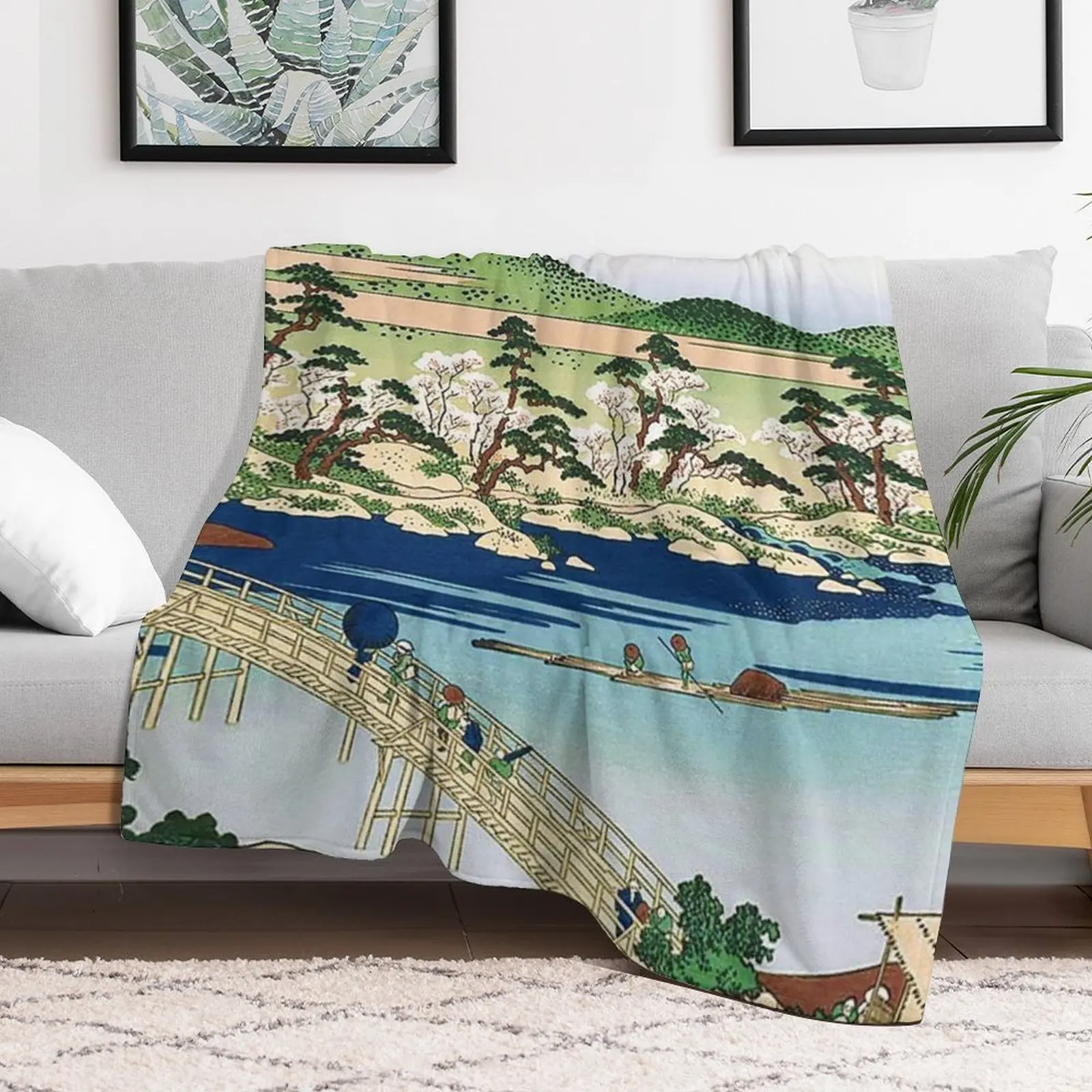 Togetsu Bridge at Arashiyama in Yamashiro Province by Katsushika Hokusai Throw Blanket Thermals For Travel Luxury Brand Blankets