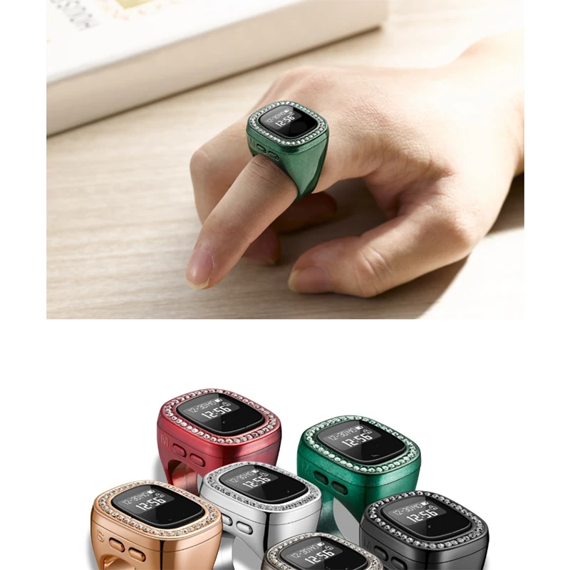 

Алмазные цифровые счетчики, кольца на палец с сигнализацией Азана и напоминанием о вибрации, унисекс, интеллектуальные треки Tasbih для исламской молитвы