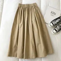 Autumn Winter New Fashion Elastic Waist Solid Women's Clothing Korean Simplicity Trend Shirring Trend Sweet Western Style Skirts