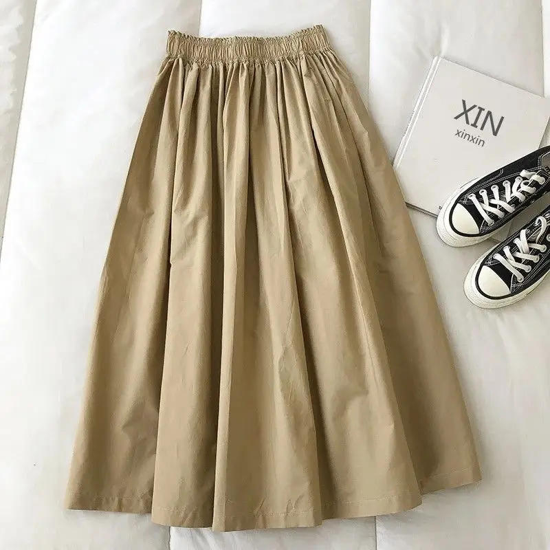 Autumn Winter New Fashion Elastic Waist Solid Women's Clothing Korean Simplicity Trend Shirring Trend Sweet Western Style Skirts