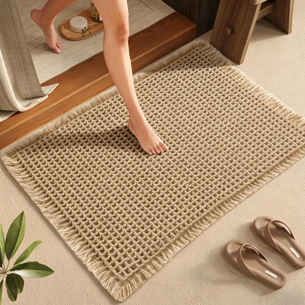 Super Absorbent Bath Mat with Non Slip Backing Waffle Textured Bathroom Rug for Shower Tub Quick-Dry Bath Mat Floor Protection