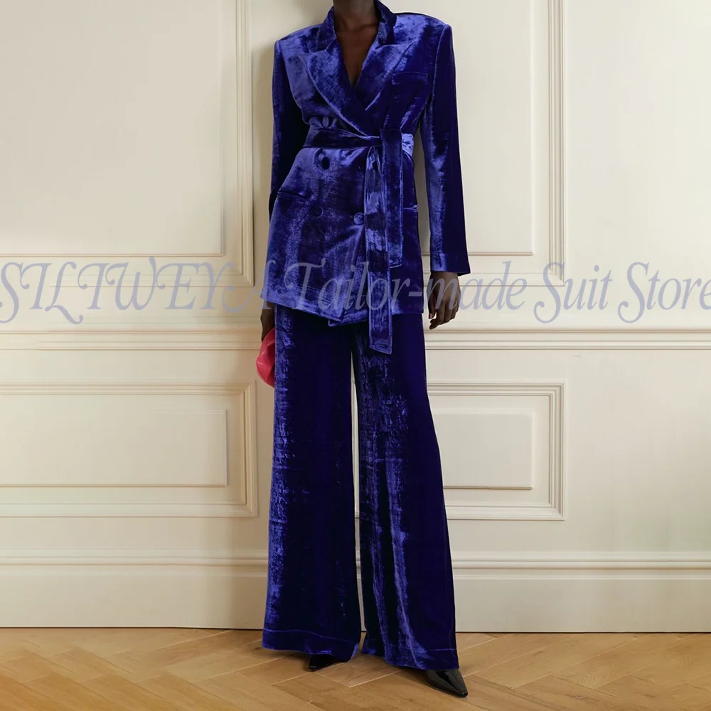 Elegant New Style Velvet Female Suit 2 Pieces Jacket Pants High Quality Banquet Custom Luxury Blazer Set Conjuntos De Pantalones