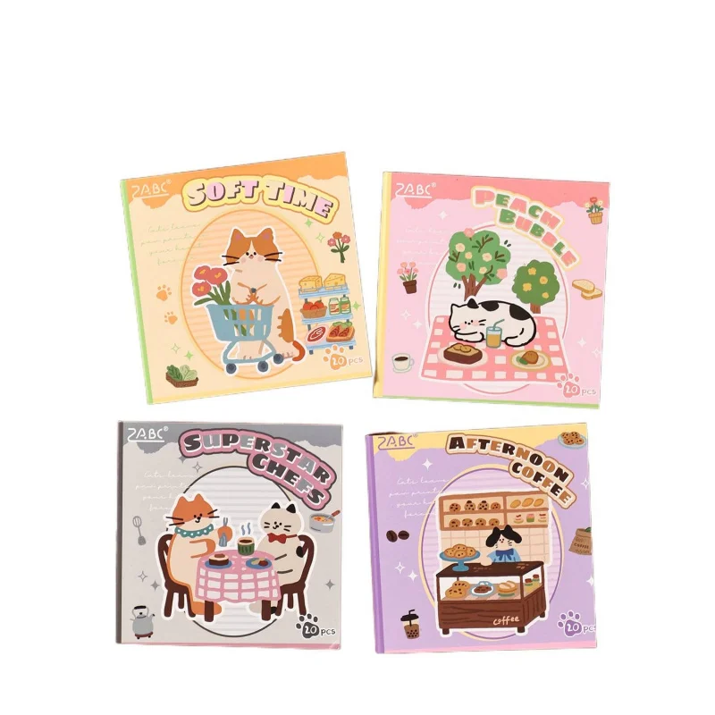 20 vellen schattig cartoon-stickerboek met genezend thema, zacht meisjesachtig hartvormig dagboekdecor, dagboekalbum DIY collagemateriaal - afbeelding 2