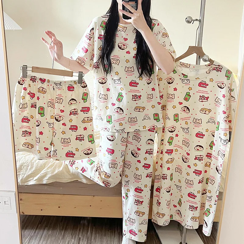 4 قطعة مجموعة بيجامة المرأة قصيرة الأكمام المحملة قصيرة فستان نوم طويل الربيع الصيف في الهواء الطلق المنزل ارتداء الفتيات طالب ثوب النوم مجموعة