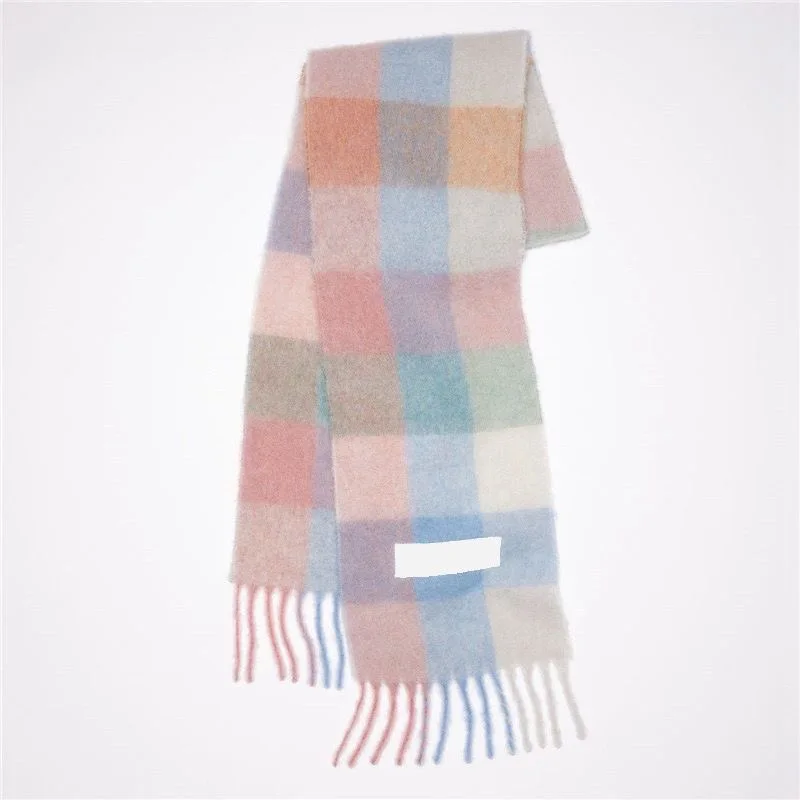 2024 autumn and winter new thickened warm studios plaid scarf Nordic style simple tassel colorblocking shawl