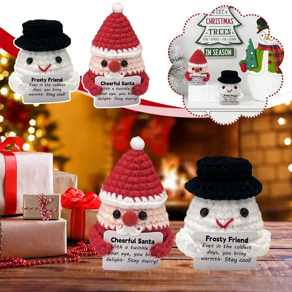 Handmade Positive Keychain Cute Energy Toy Santa Claus Doll Hugging Card Snowman Inspired Key Pendant Crochet Wool Bag Chai Q9N3