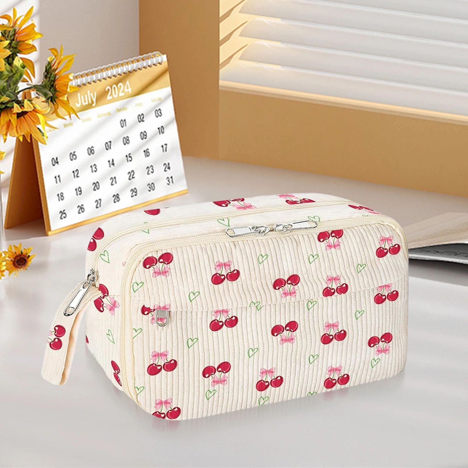 حقيبة أقلام رصاص بسحاب مع مقصورة بمقبض محمول وحقيبة تخزين قرطاسية أنيقة ذات سعة كبيرة للمنزل والمكتب والمدرسة