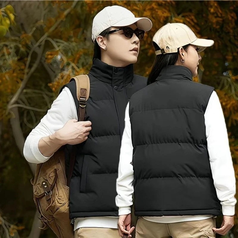 

2025 Winter Thickened Cotton Vest for Men Loose Fitting Sleeveless Standing Collar Waistcoat Warm Trendy Outdoor Casual Jacket​