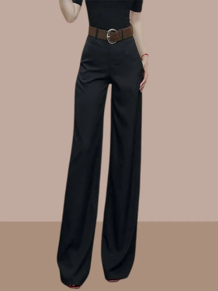 Khakifarbener Anzug mit hoher Taille und weitem Bein für Damen, 2025, neuer Herbst, lockere, schlankmachende, faionable, gerade Freizeithose